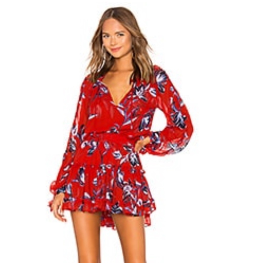 MISA Los Angeles Virgynie Dress in Red Floral Print SZ S